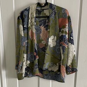 Citron 100% Silk Women's Floral Open Front Jacket